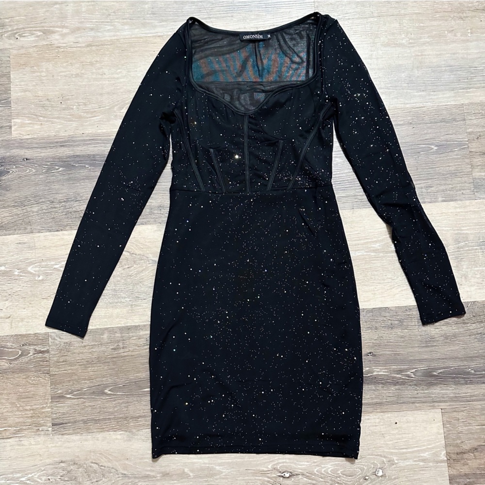 Omonsim Starlit Black Sheer Bodycon Dress
